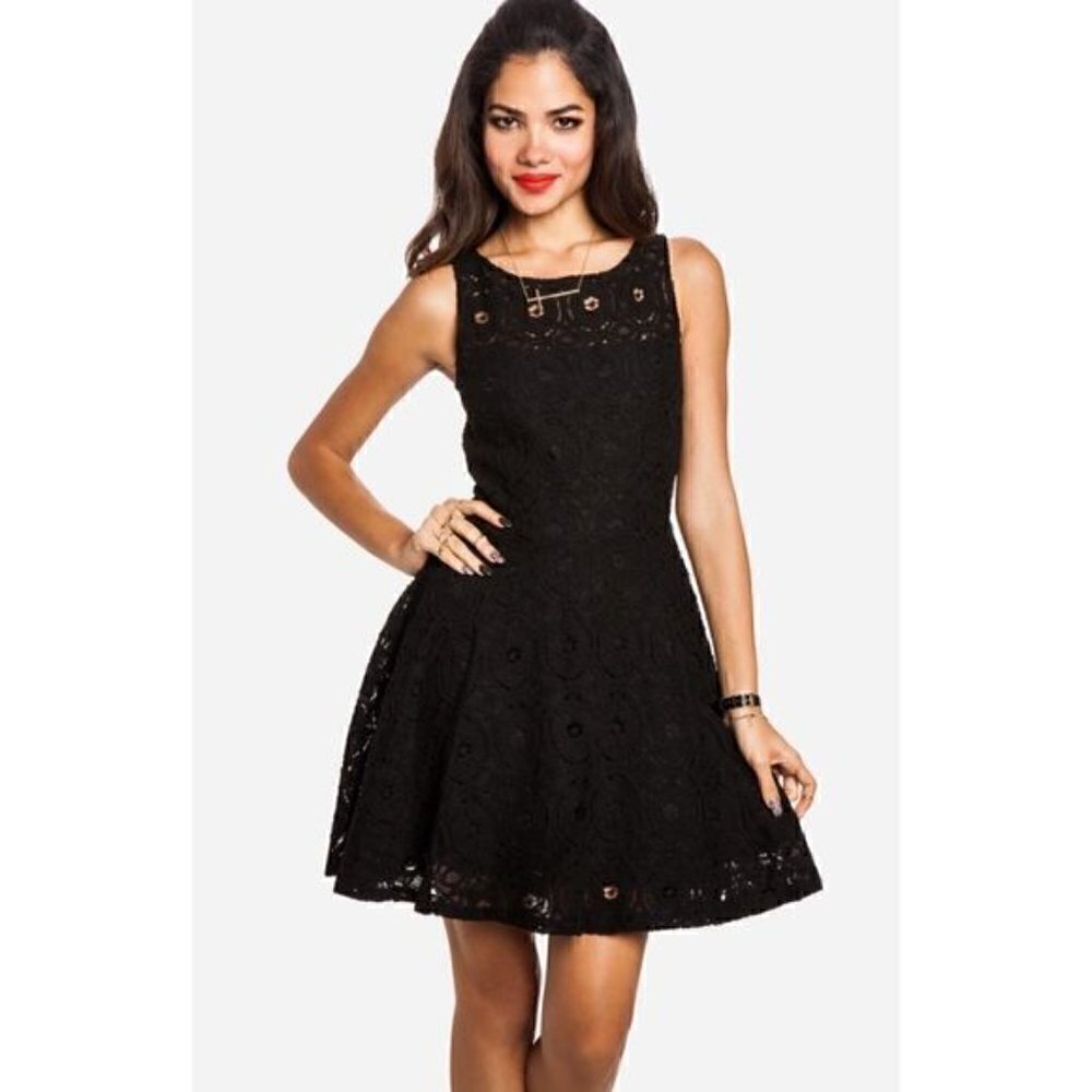 BB Dakota Renley Crochet Lace Skater Dress Fit and Flare Sleeveless Black Sz 0 - Picture 2 of 11